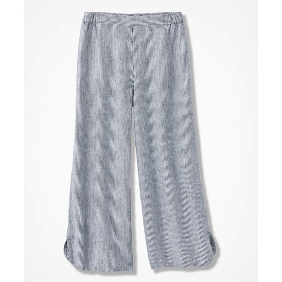 Coldwater Creek Striped Linen Wide-Leg Crops Pull On Pant Black/White Petite L - Picture 1 of 12